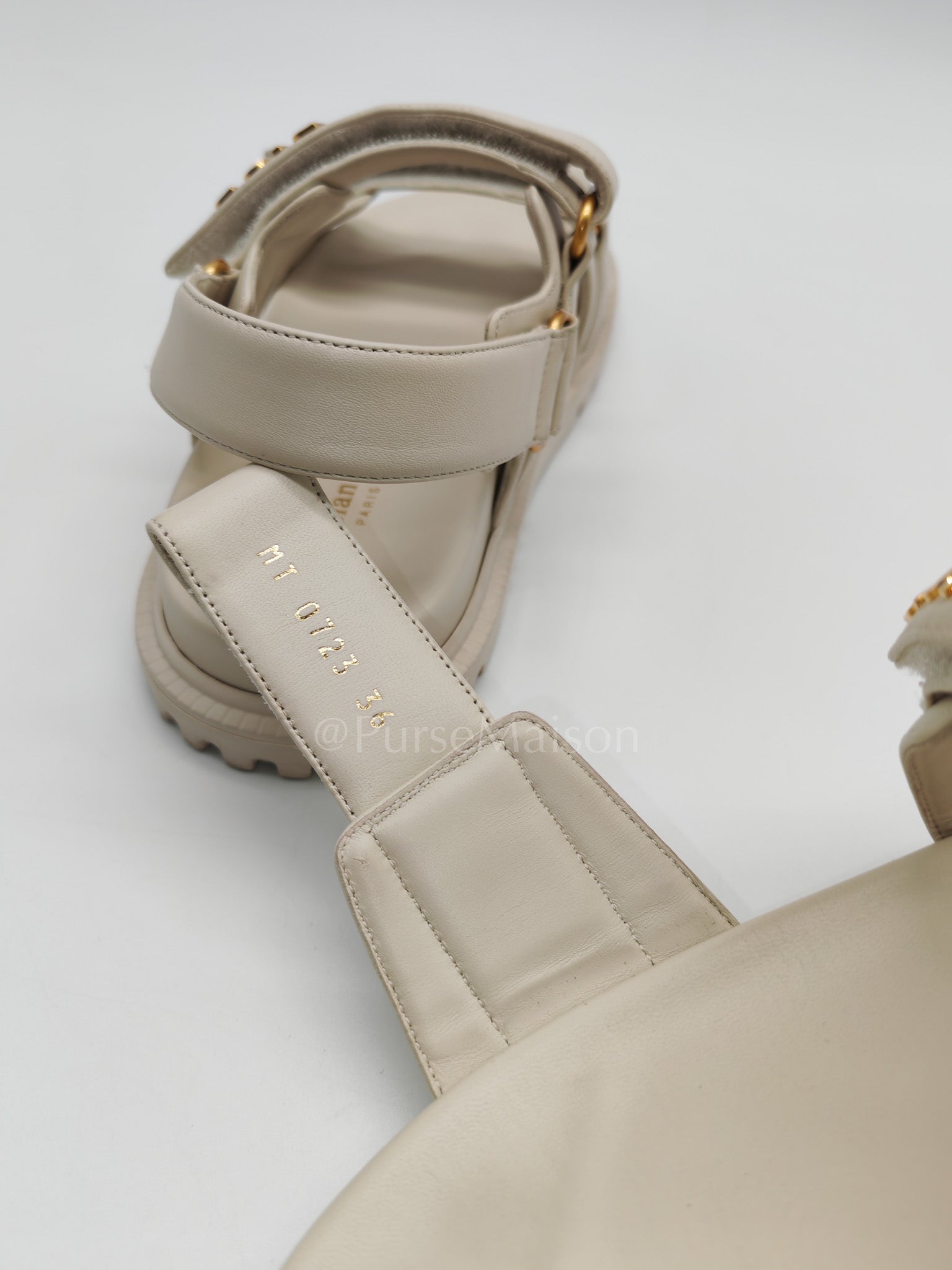 Diorack Sandals in White Lambskin Leather & Gold Hardware Size 36 EU (23cm) | Purse Maison Luxury Bags Shop