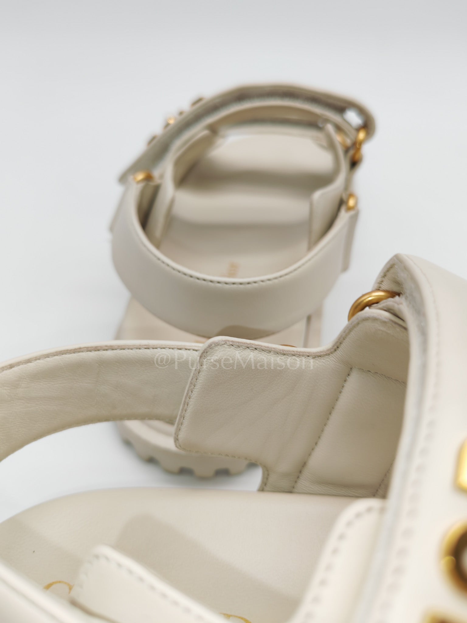 Diorack Sandals in White Lambskin Leather & Gold Hardware Size 36 EU (23cm) | Purse Maison Luxury Bags Shop