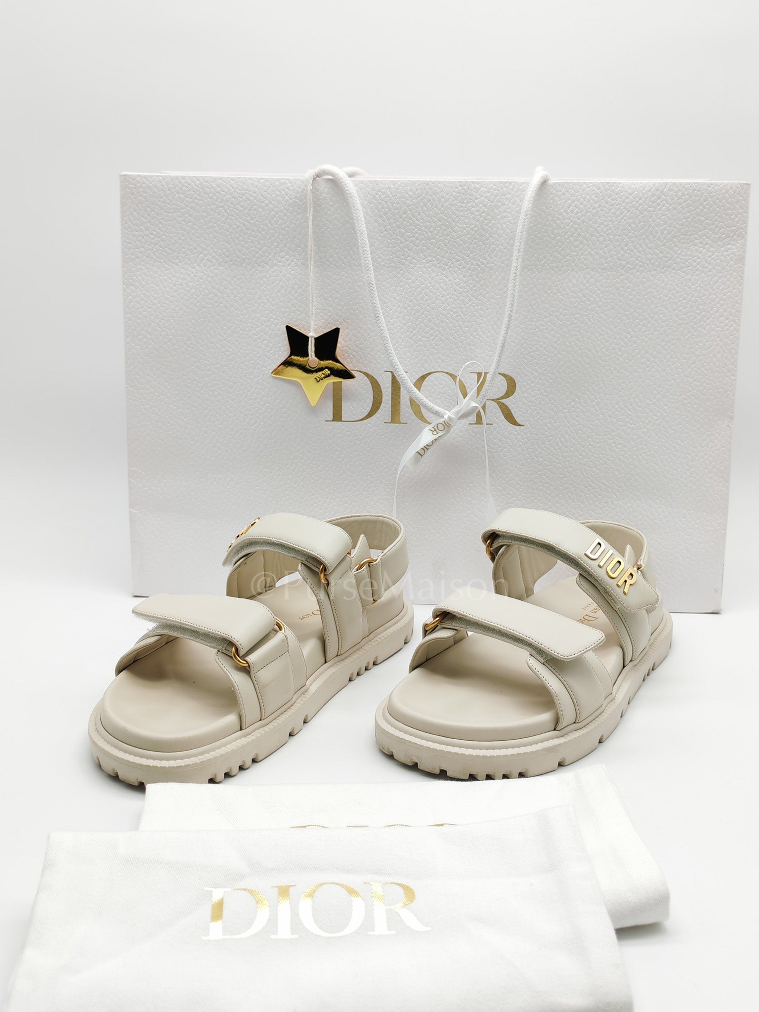 Diorack Sandals in White Lambskin Leather & Gold Hardware Size 36 EU (23cm) | Purse Maison Luxury Bags Shop