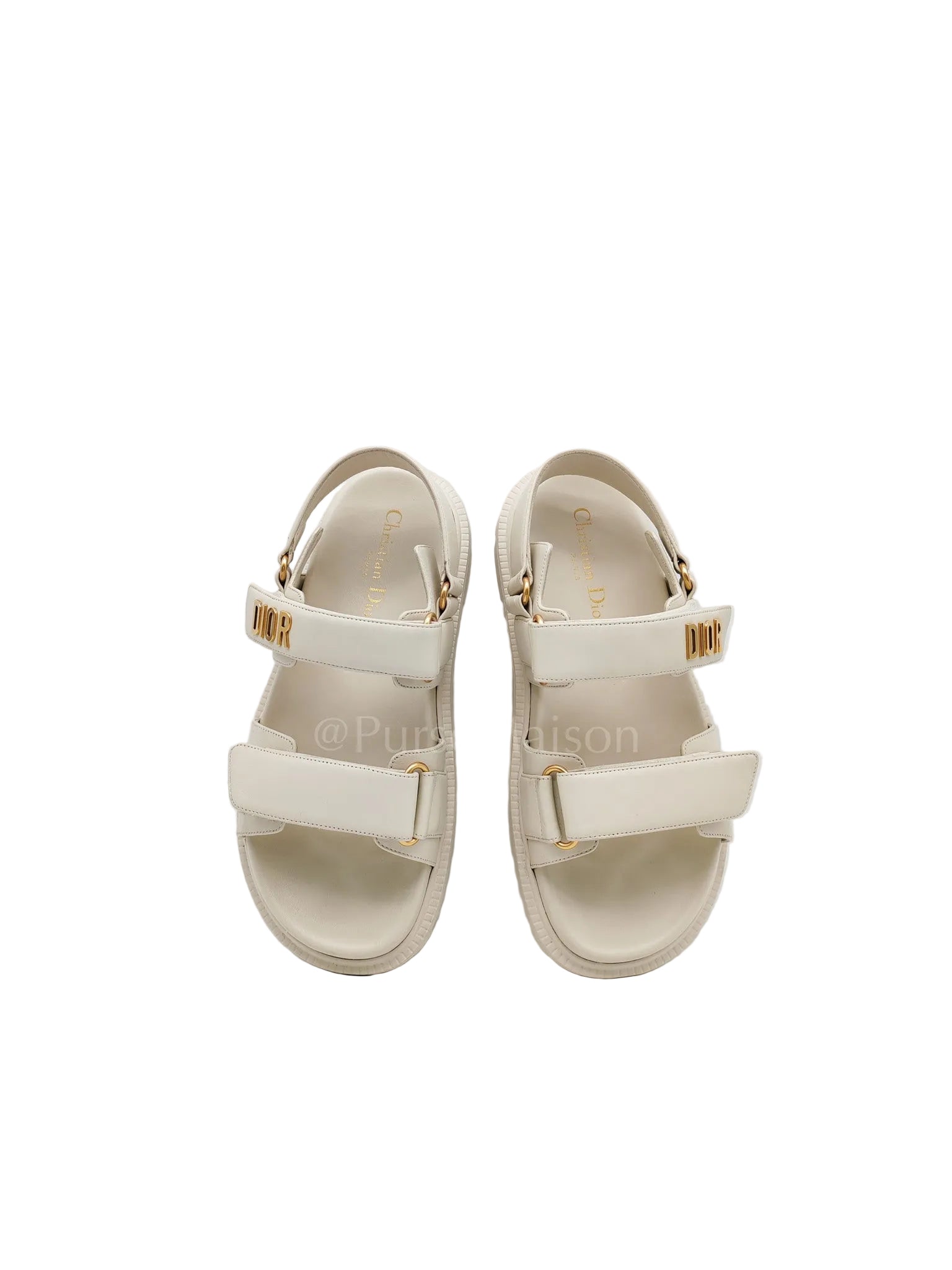 Diorack Sandals in White Lambskin Leather & Gold Hardware Size 36 EU (23cm) | Purse Maison Luxury Bags Shop