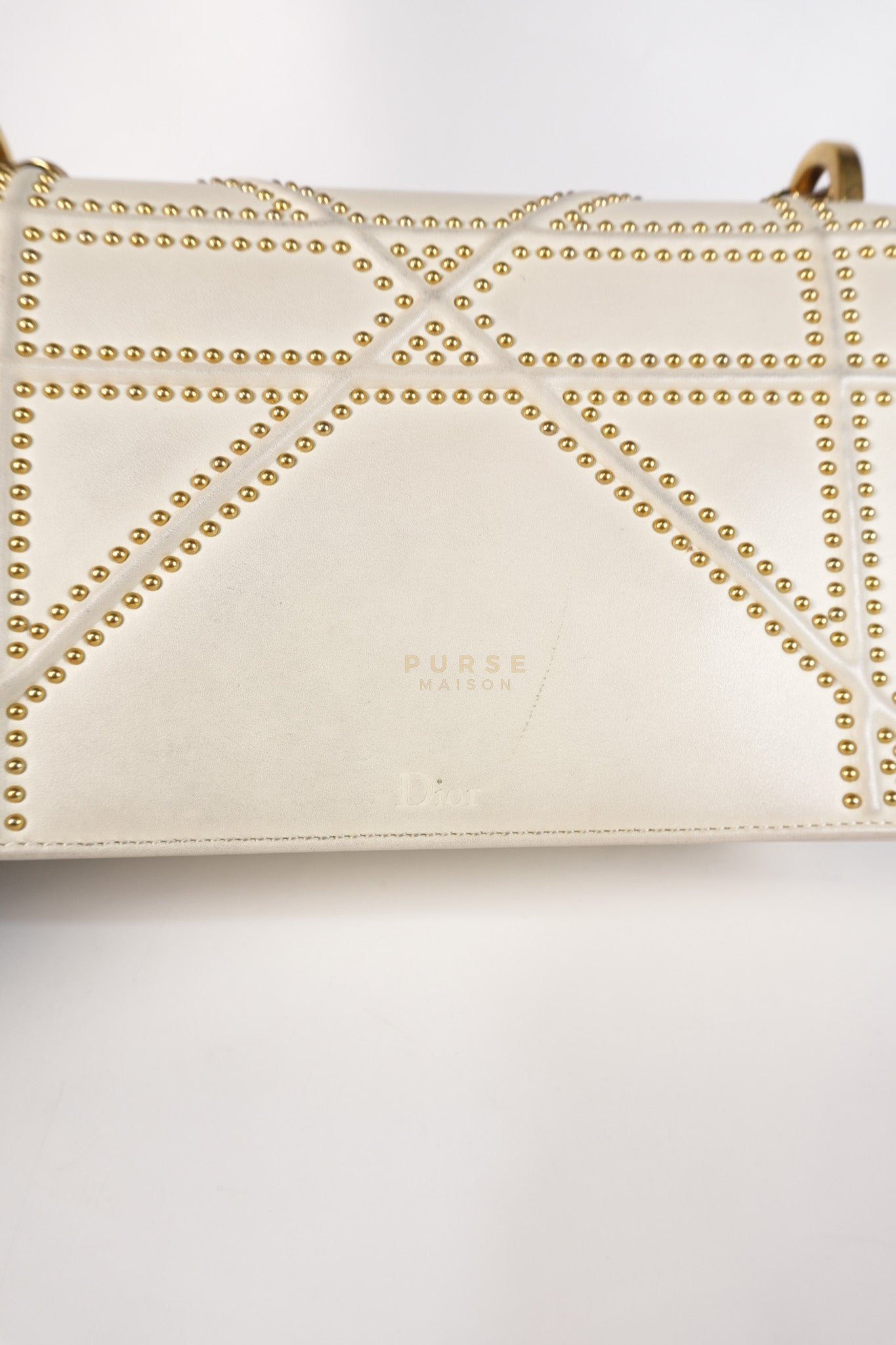 Diorama Small Studded Ivory Calfskin Leather Crossbody Bag | Purse Maison Luxury Bags Shop