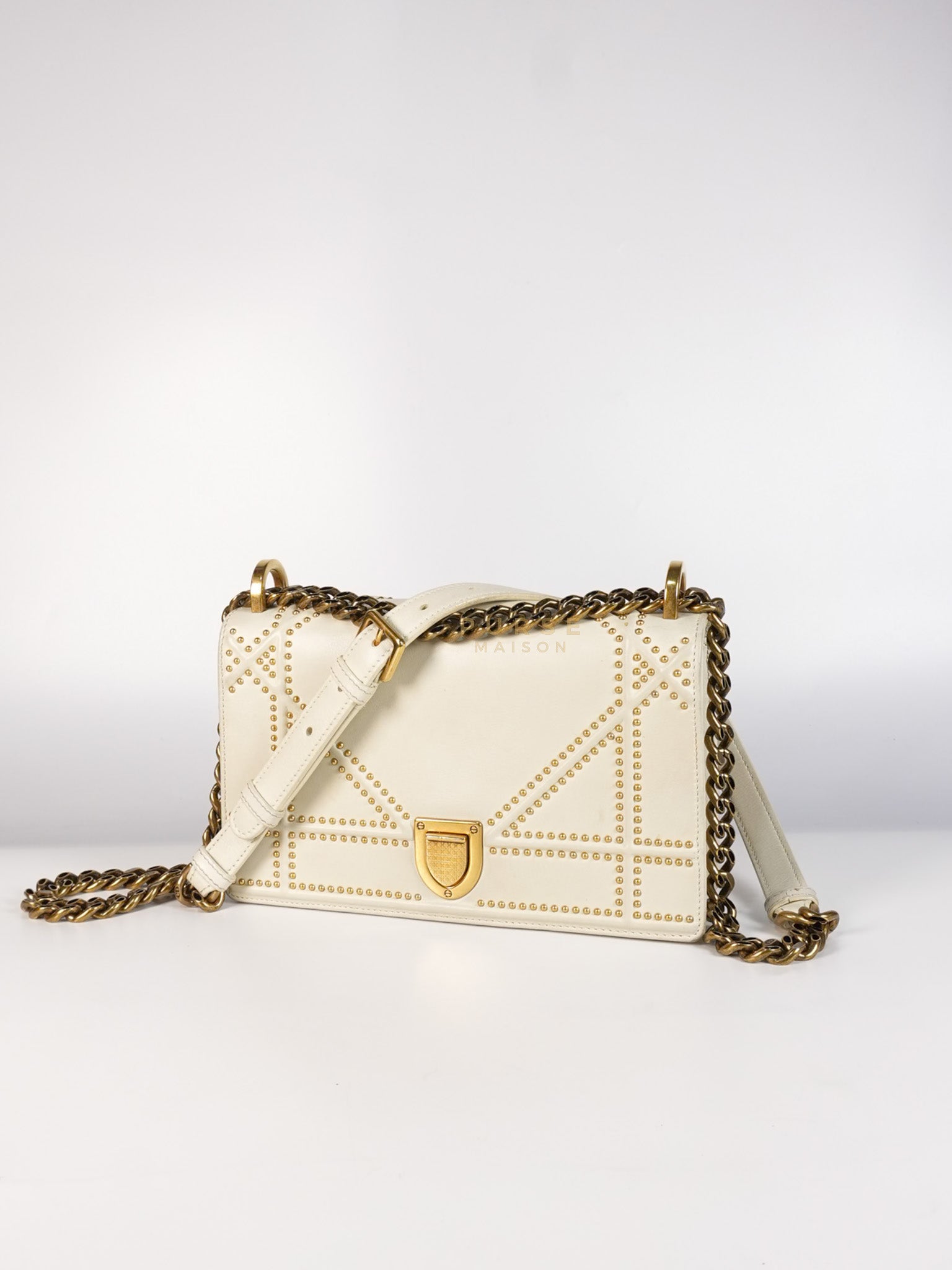Diorama Small Studded Ivory Calfskin Leather Crossbody Bag | Purse Maison Luxury Bags Shop