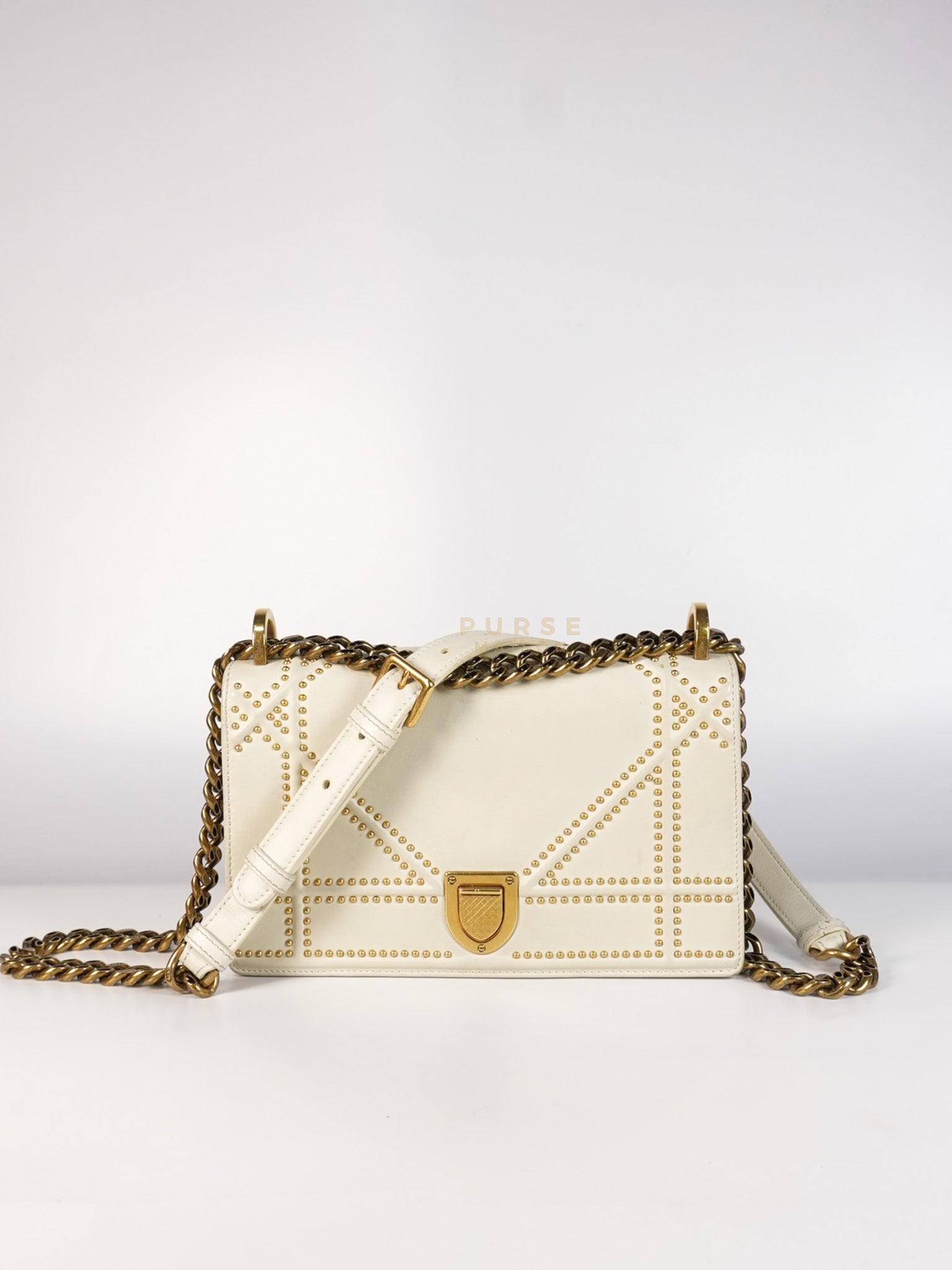 Diorama Small Studded Ivory Calfskin Leather Crossbody Bag | Purse Maison Luxury Bags Shop