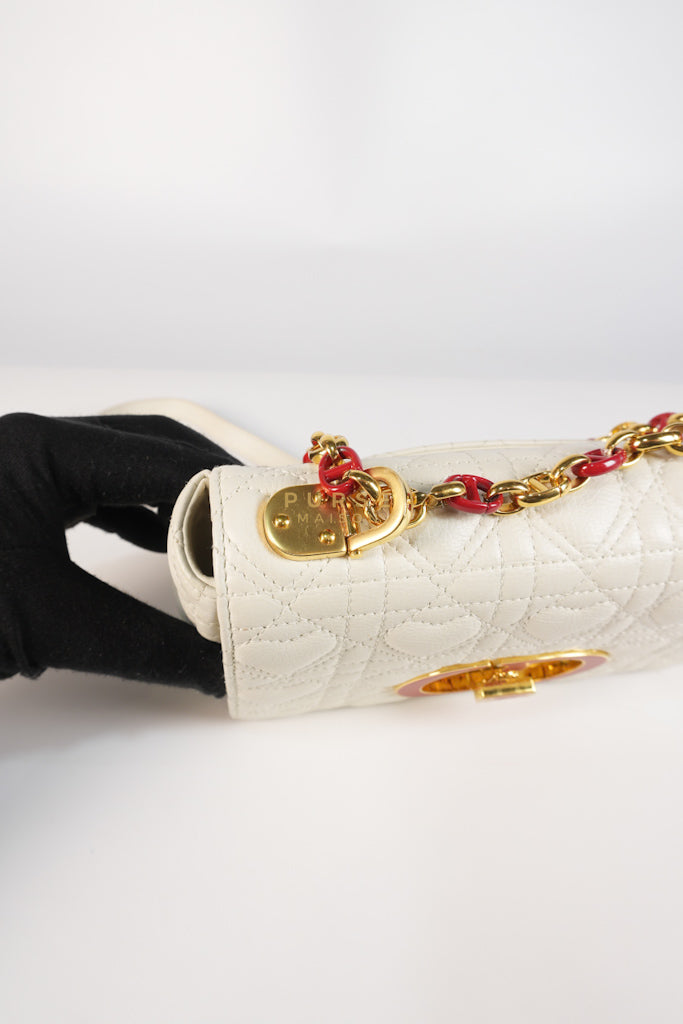 DiorAmour Caro Small in Off-White with Red and Gold Hardware | Purse Maison Luxury Bags Shop
