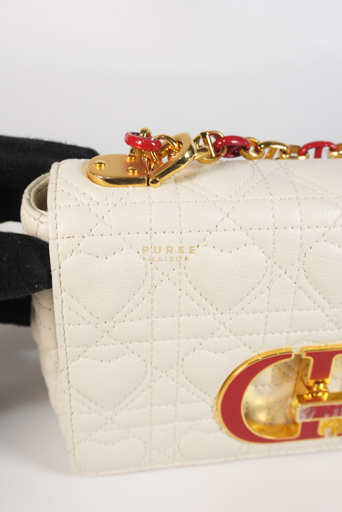 DiorAmour Caro Small in Off-White with Red and Gold Hardware | Purse Maison Luxury Bags Shop