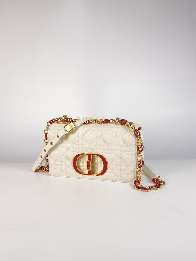 DiorAmour Caro Small in Off-White with Red and Gold Hardware | Purse Maison Luxury Bags Shop