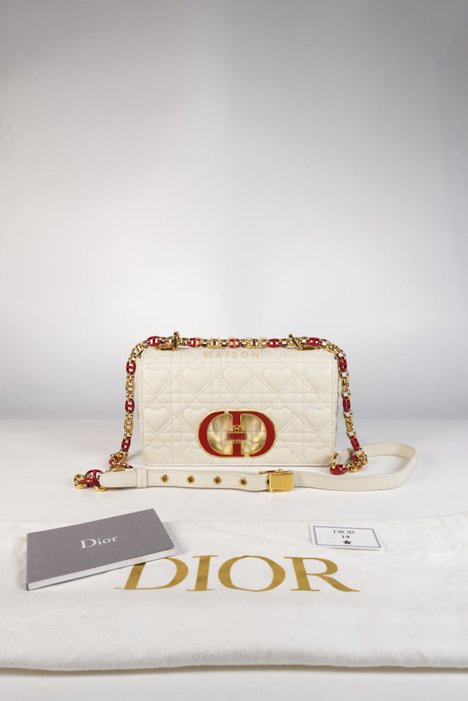 DiorAmour Caro Small in Off-White with Red and Gold Hardware | Purse Maison Luxury Bags Shop