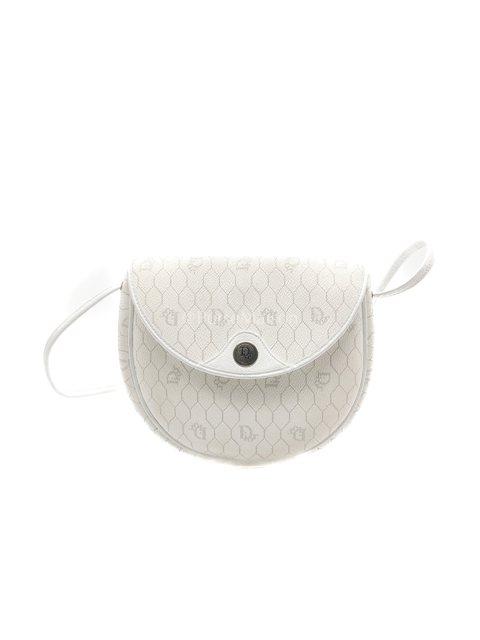 Christian Dior Vintage Honeycomb Canvas in White Shoulder Bag