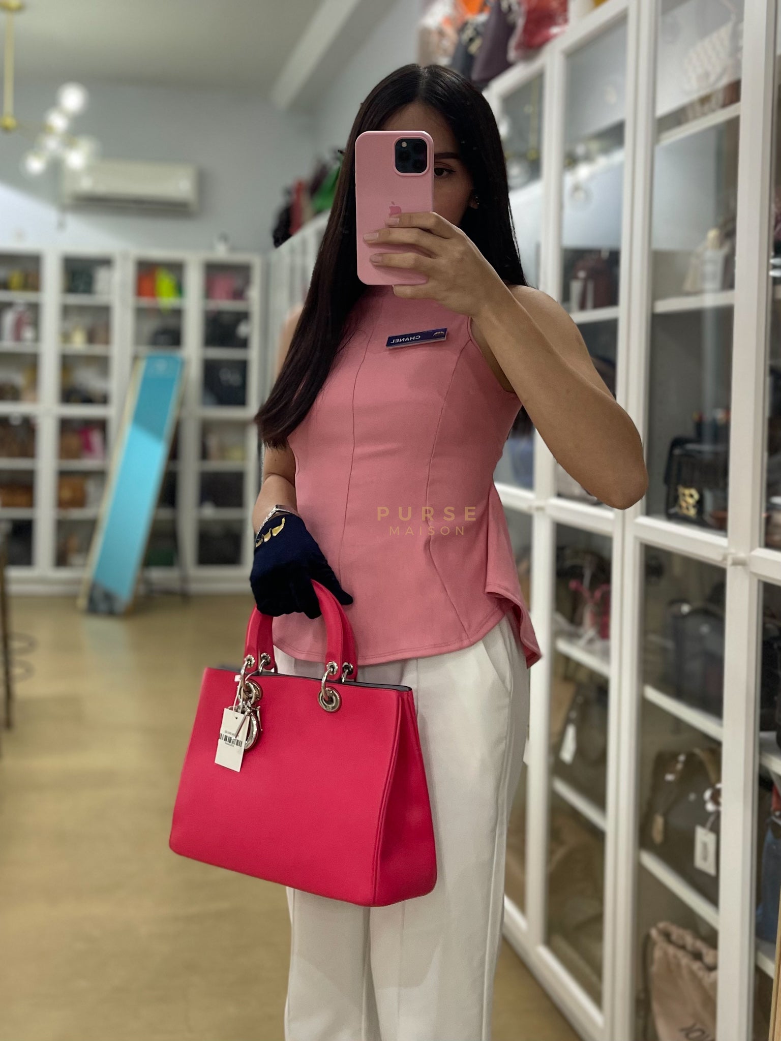 Diorissimo Medium in Pink Calfskin Leather Shoulder Bag | Purse Maison Luxury Bags Shop