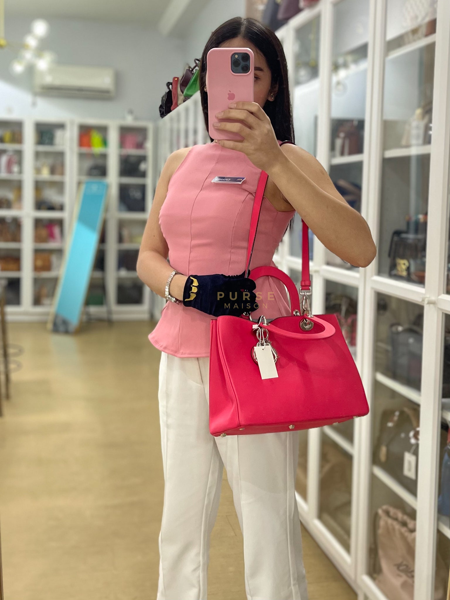 Diorissimo Medium in Pink Calfskin Leather Shoulder Bag | Purse Maison Luxury Bags Shop