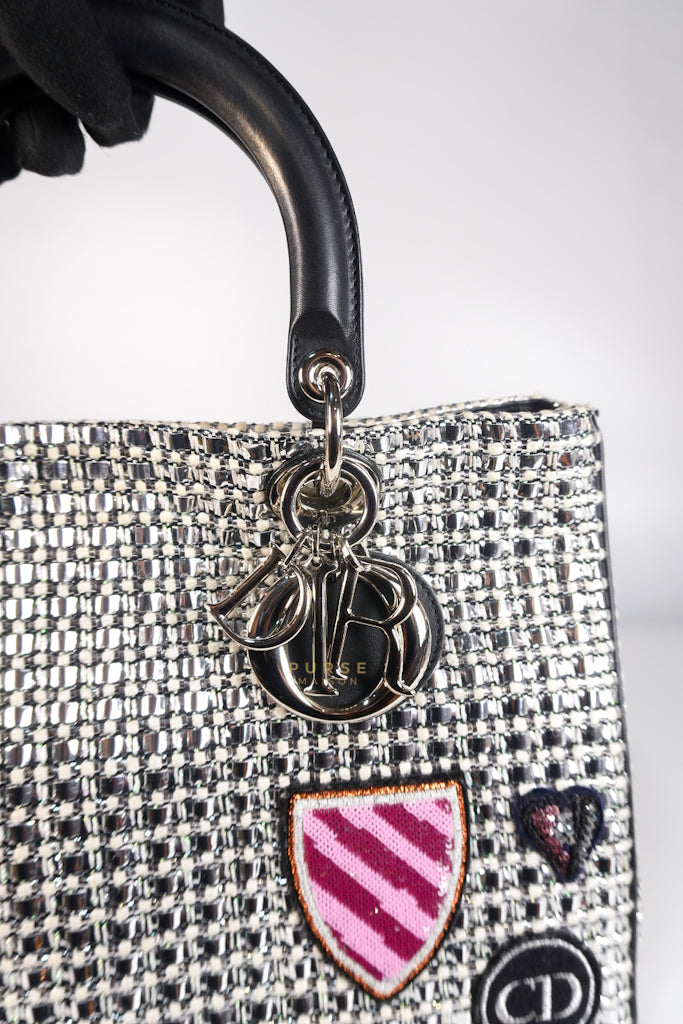 Diorissimo Tote Bag in Silver/Black Metallic Tweed Silver Hardware | Purse Maison Luxury Bags Shop