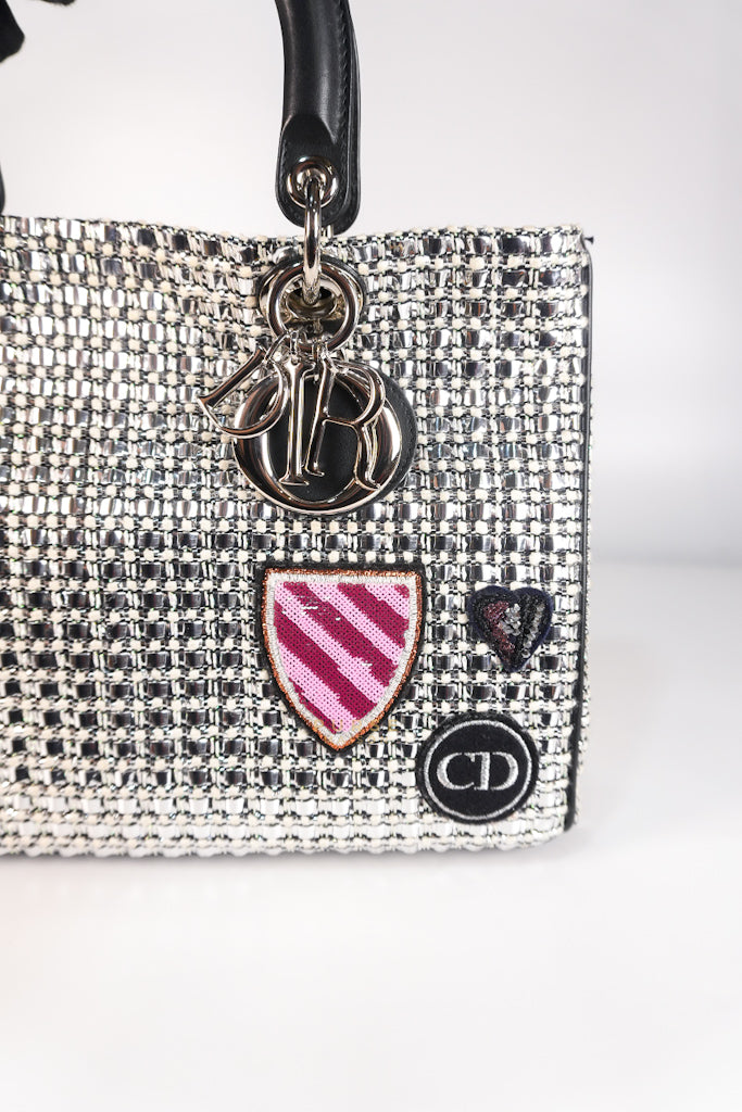 Diorissimo Tote Bag in Silver/Black Metallic Tweed Silver Hardware | Purse Maison Luxury Bags Shop