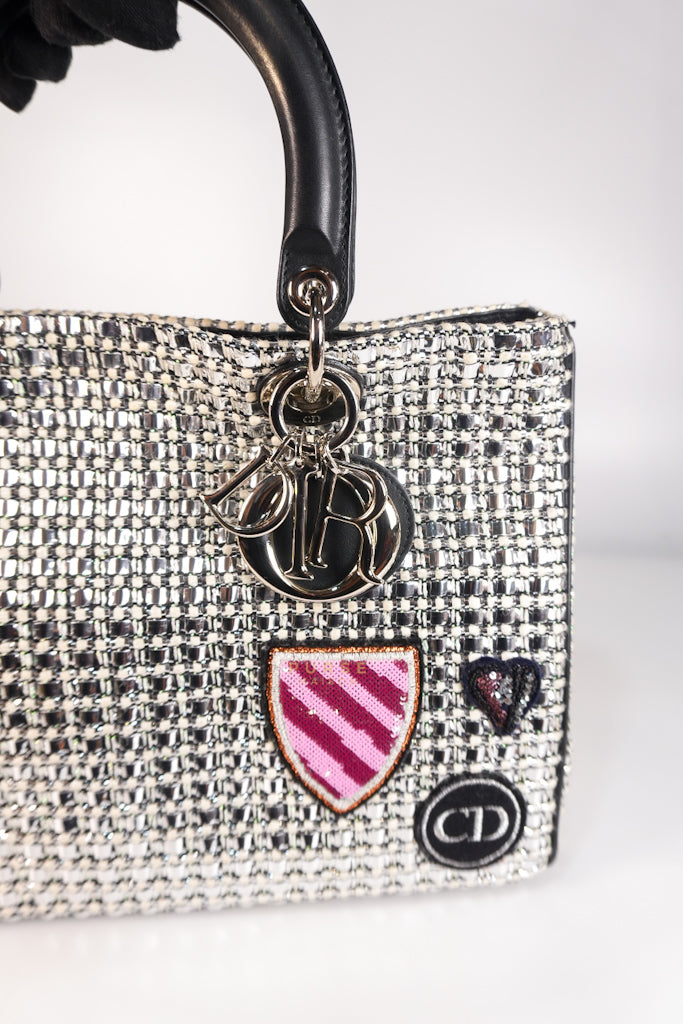 Diorissimo Tote Bag in Silver/Black Metallic Tweed Silver Hardware | Purse Maison Luxury Bags Shop