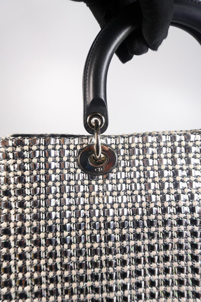 Diorissimo Tote Bag in Silver/Black Metallic Tweed Silver Hardware | Purse Maison Luxury Bags Shop