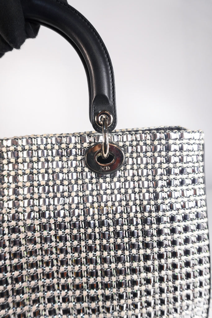 Diorissimo Tote Bag in Silver/Black Metallic Tweed Silver Hardware | Purse Maison Luxury Bags Shop