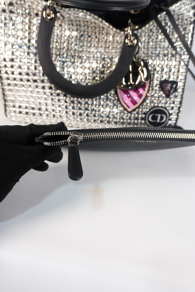 Diorissimo Tote Bag in Silver/Black Metallic Tweed Silver Hardware | Purse Maison Luxury Bags Shop