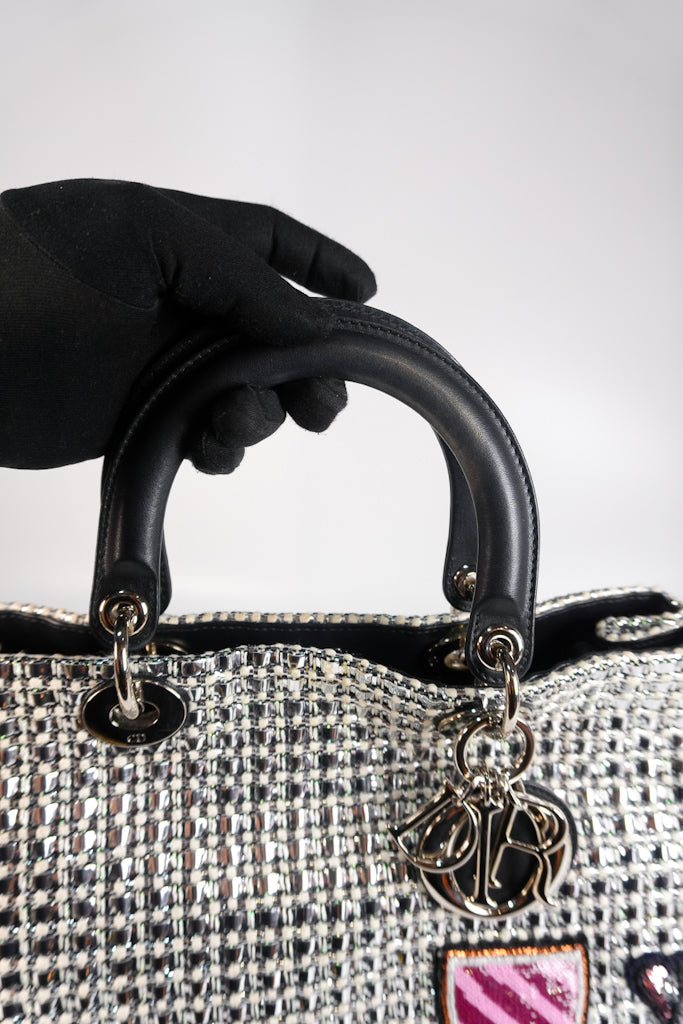 Diorissimo Tote Bag in Silver/Black Metallic Tweed Silver Hardware | Purse Maison Luxury Bags Shop