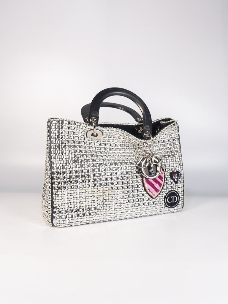 Diorissimo Tote Bag in Silver/Black Metallic Tweed Silver Hardware | Purse Maison Luxury Bags Shop