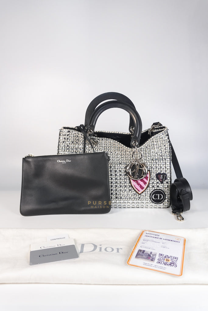 Diorissimo Tote Bag in Silver/Black Metallic Tweed Silver Hardware | Purse Maison Luxury Bags Shop