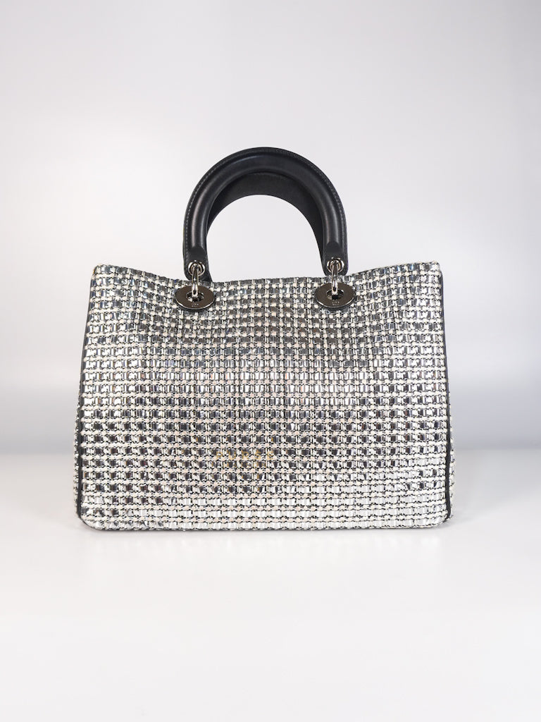 Diorissimo Tote Bag in Silver/Black Metallic Tweed Silver Hardware | Purse Maison Luxury Bags Shop