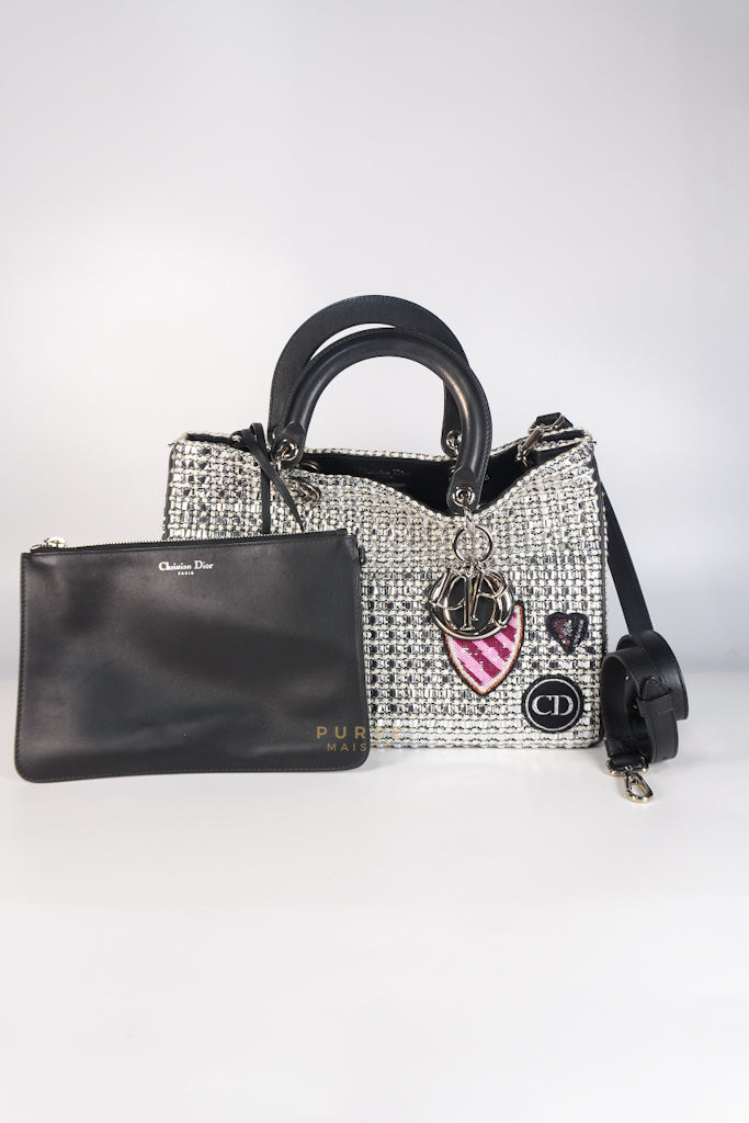Diorissimo Tote Bag in Silver/Black Metallic Tweed Silver Hardware | Purse Maison Luxury Bags Shop