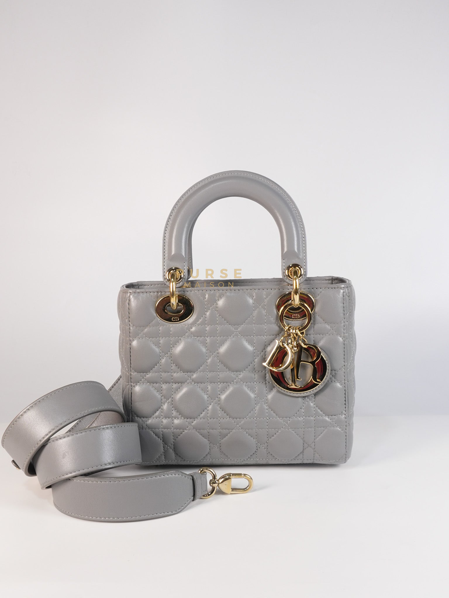 Lady Dior ABC Small in Gray Quilted Cannage Lambskin Leather & Gold Hardware
