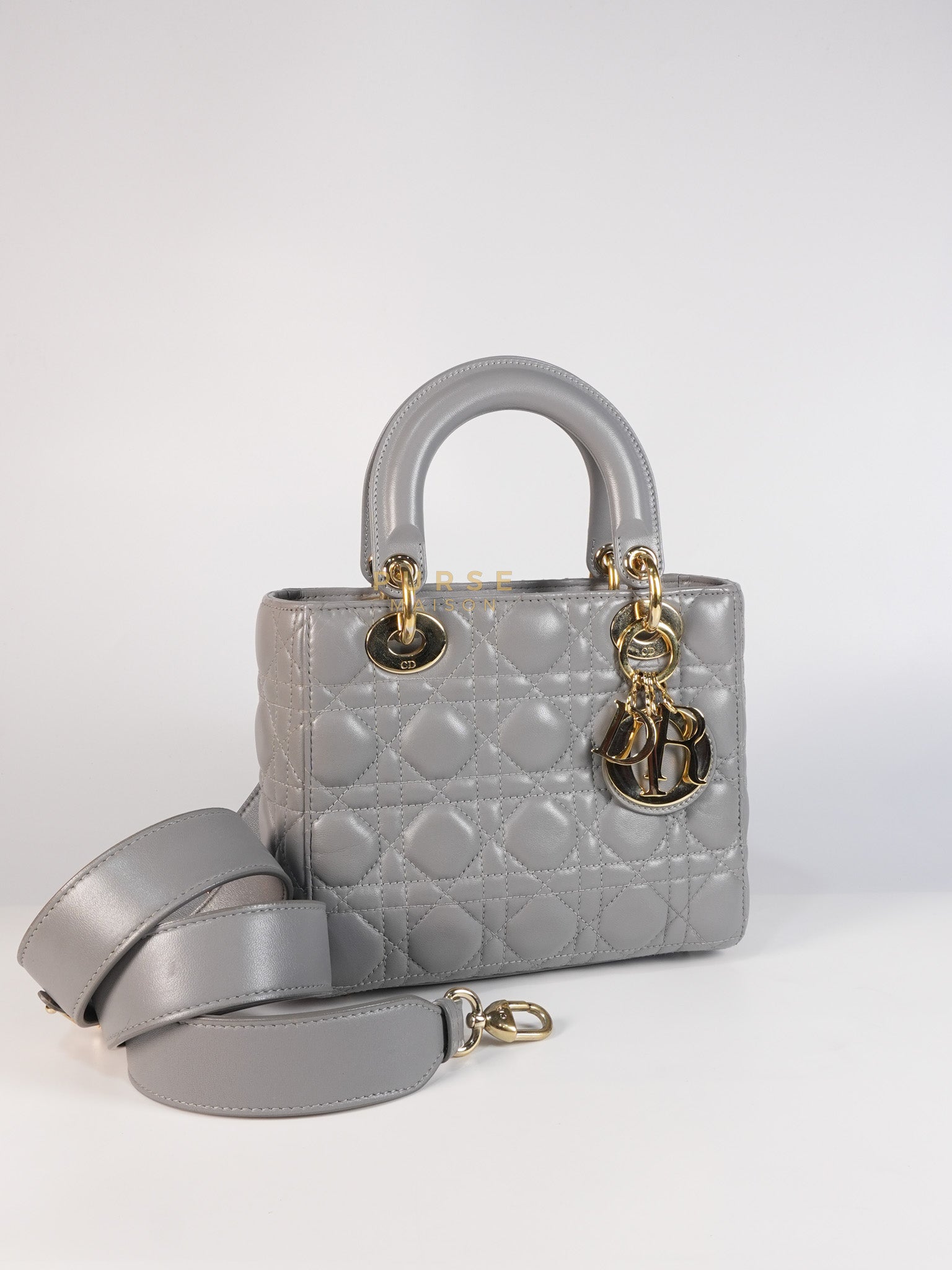 Lady Dior ABC Small in Gray Quilted Cannage Lambskin Leather & Gold Hardware