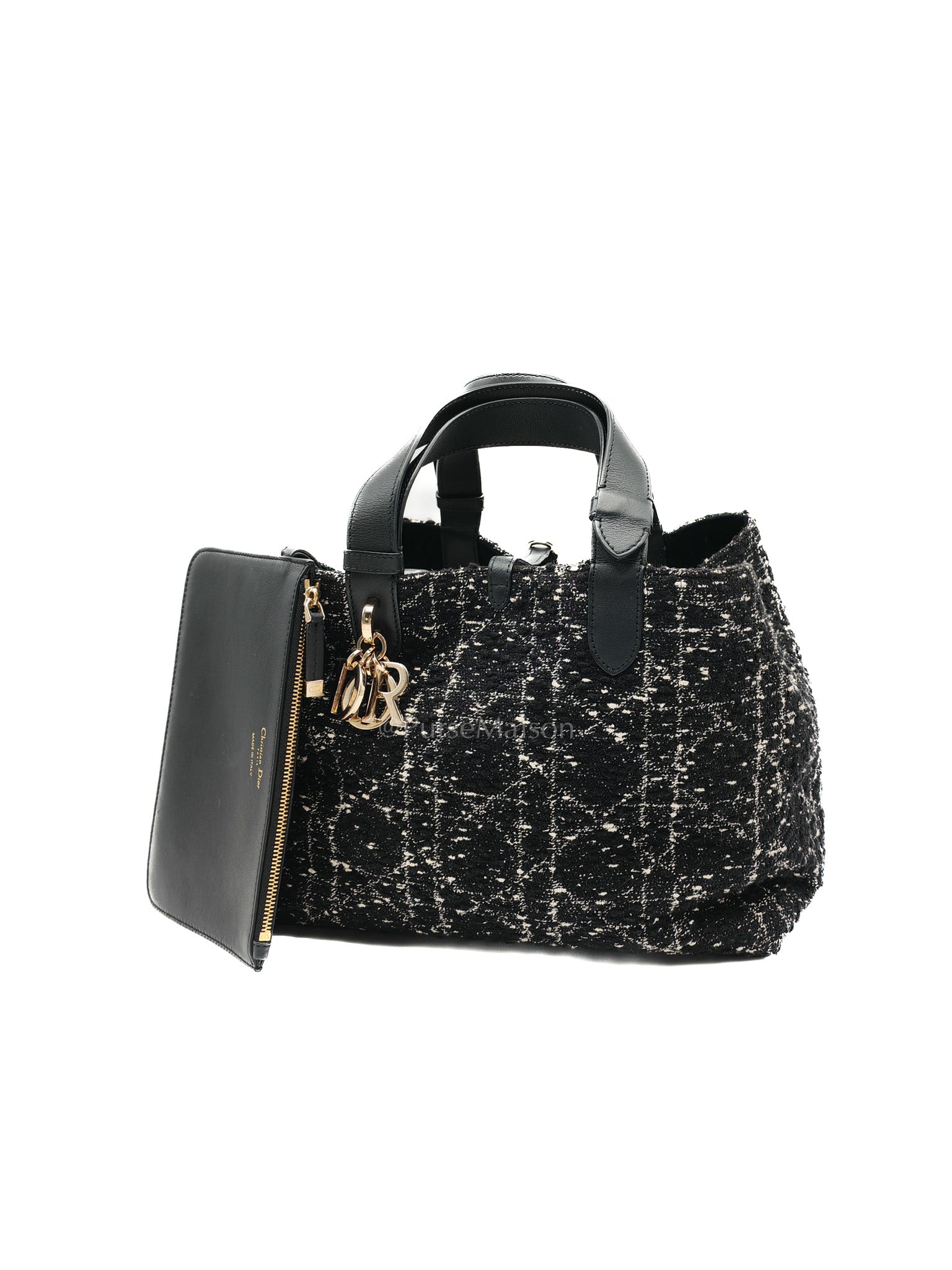 Toujours Medium in Black Calfskin and Tweed Canvas
