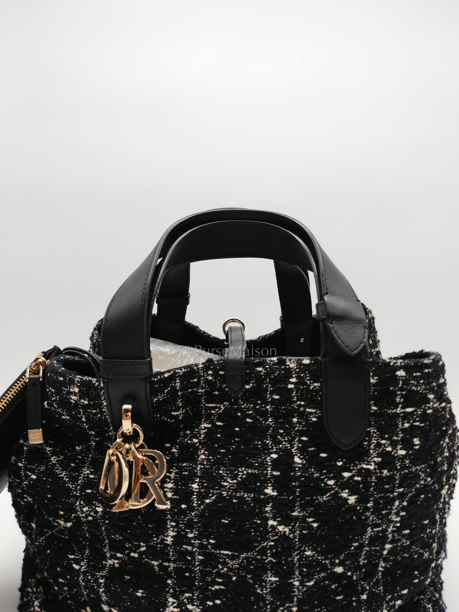 Toujours Medium in Black Calfskin and Tweed Canvas