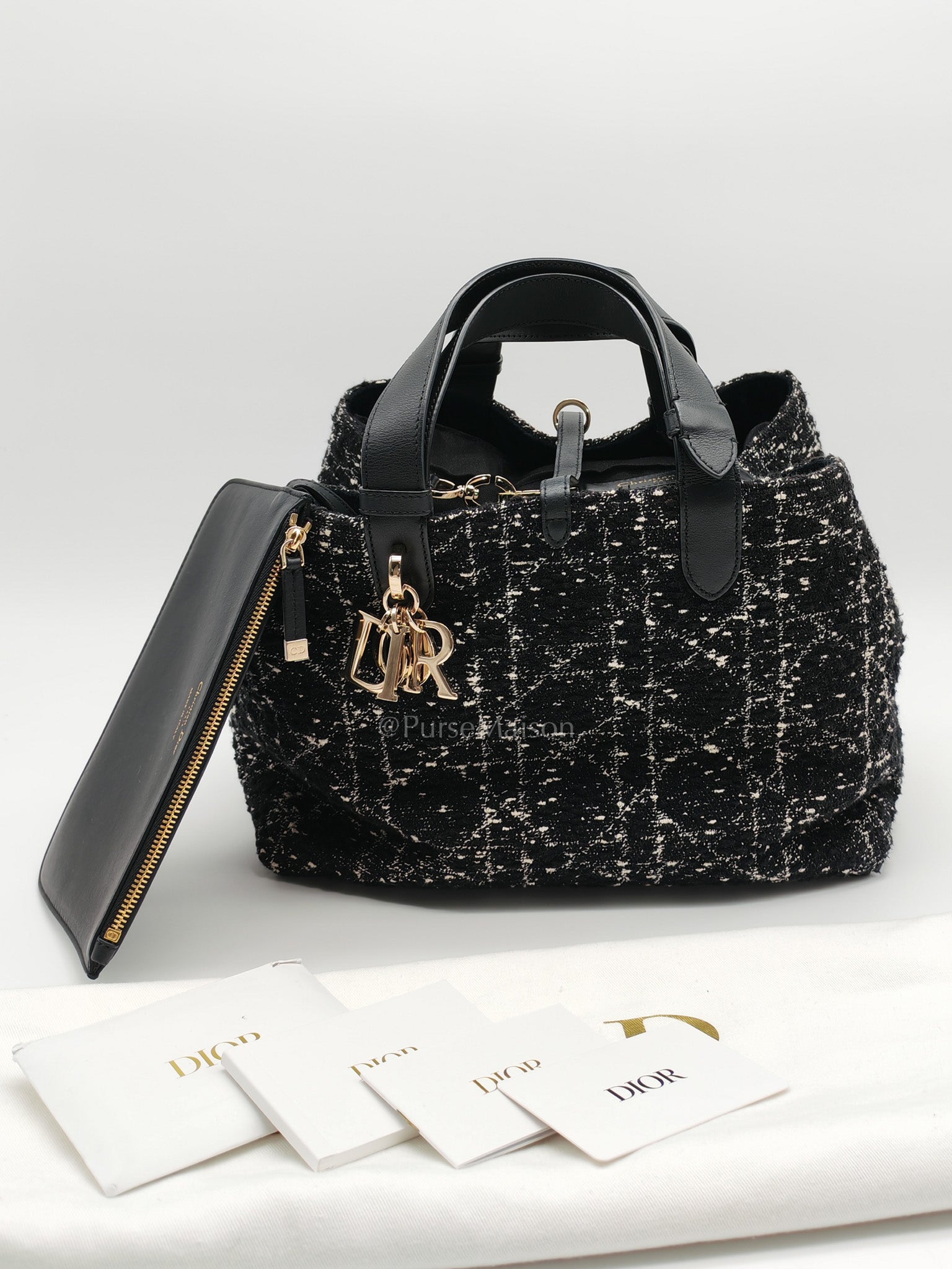 Toujours Medium in Black Calfskin and Tweed Canvas