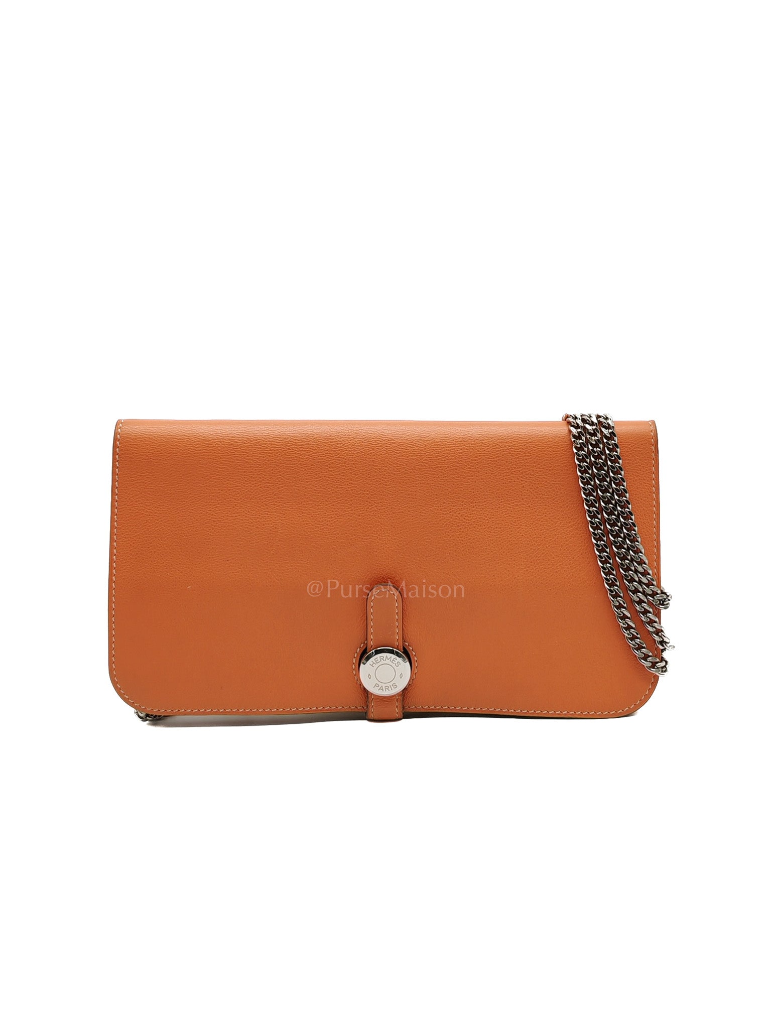 Dogon Duo Wallet in Classic Orange Evercalf Leather & Palladium Hardware Stamp Sqaure Q (2013)