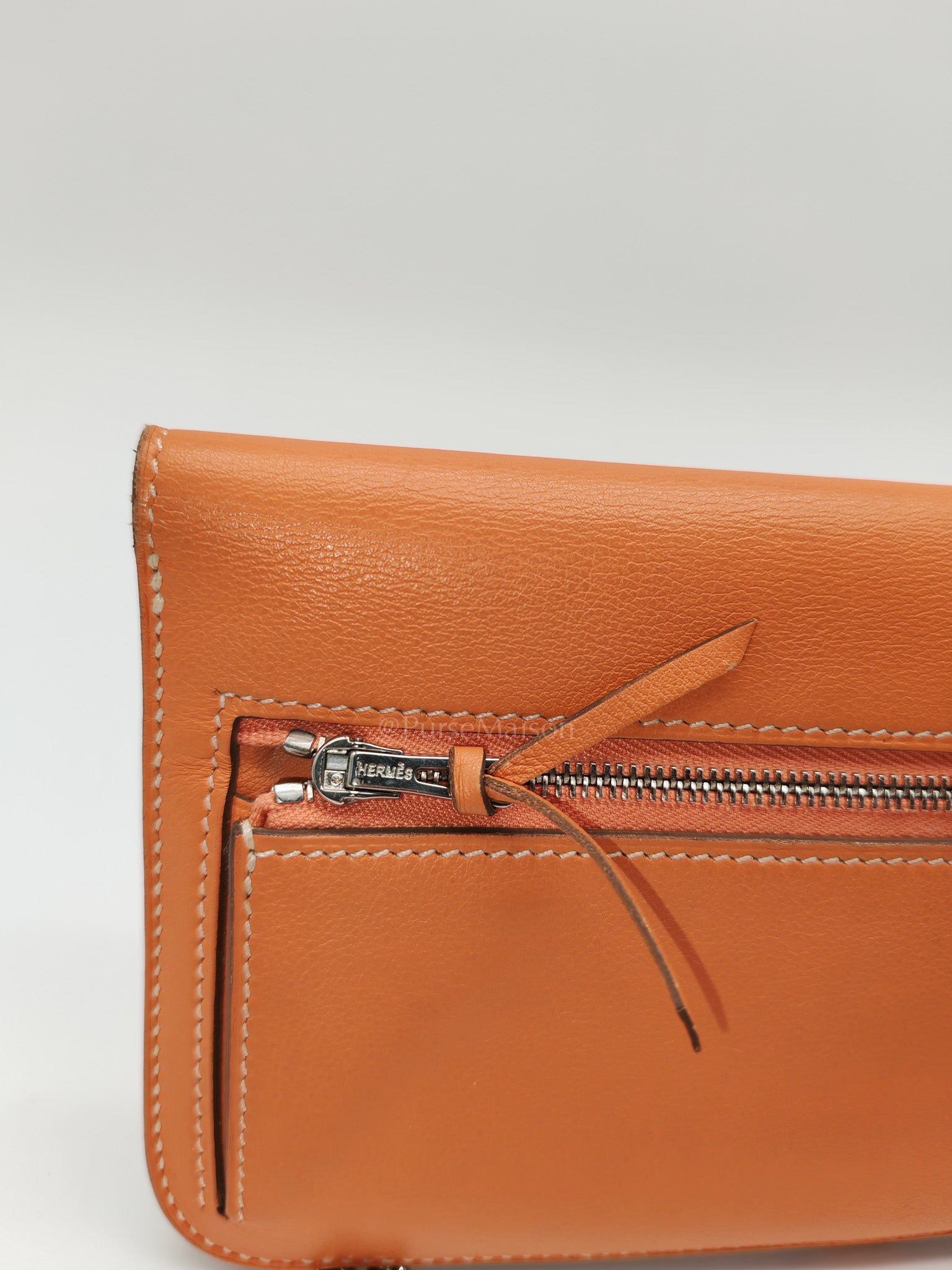 Dogon Duo Wallet in Classic Orange Evercalf Leather & Palladium Hardware Stamp Sqaure Q (2013)