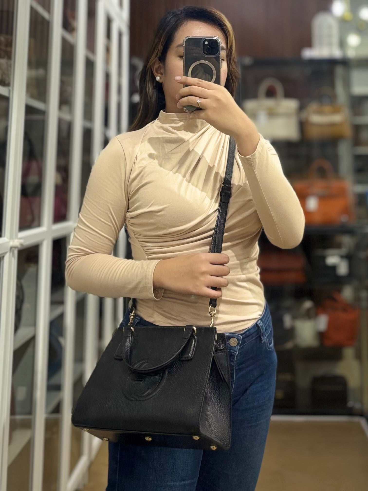 Dollar Black Calfskin Small Soho Top Handle Bag | Purse Maison Luxury Bags Shop