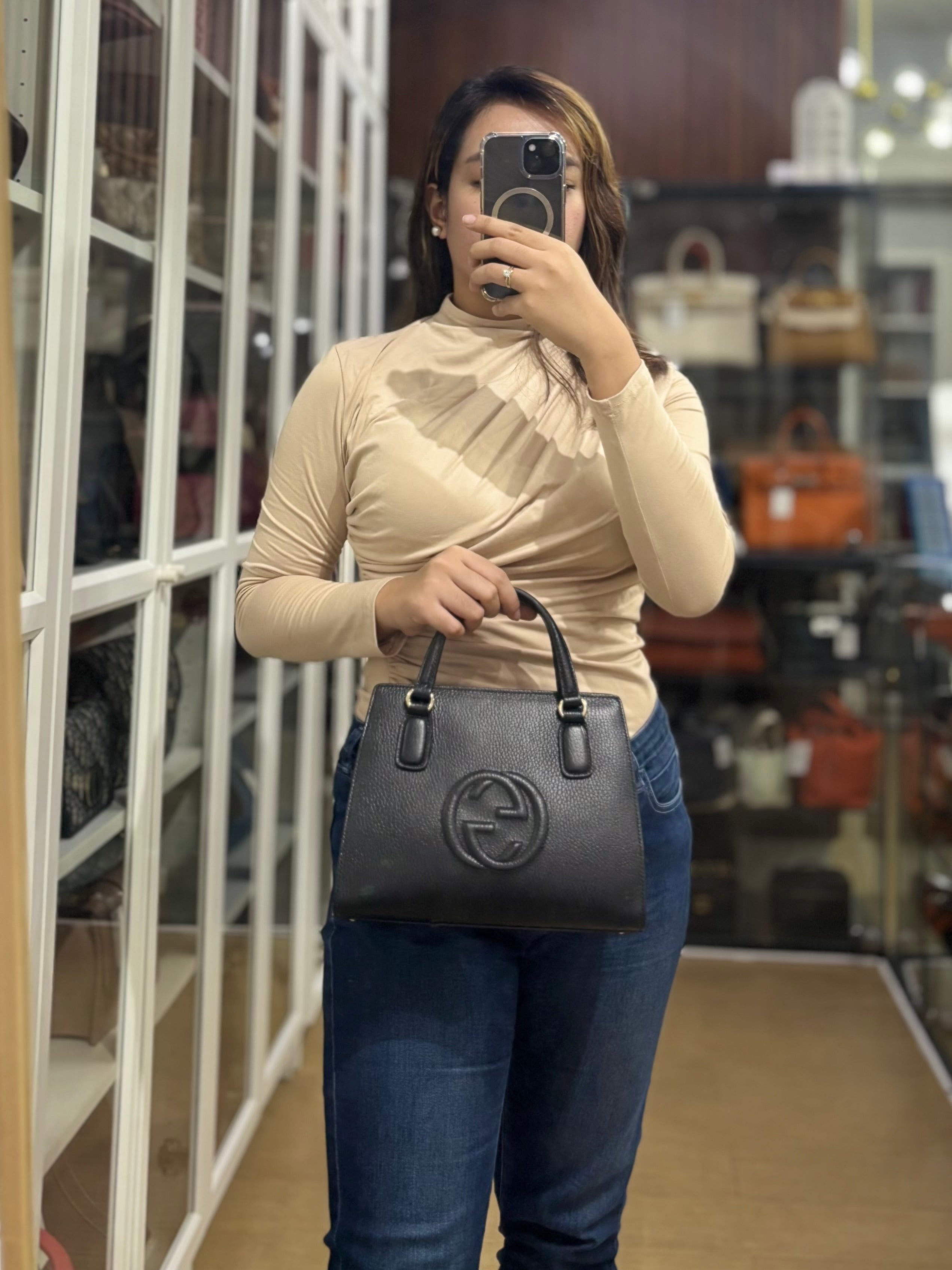 Dollar Black Calfskin Small Soho Top Handle Bag | Purse Maison Luxury Bags Shop
