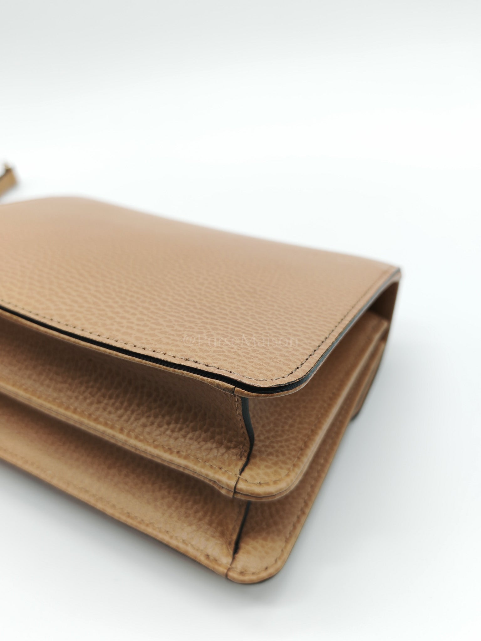 Dollar Calfskin Small Interlocking GG Shoulder Bag Gold Hardware Beige | Purse Maison Luxury Bags Shop