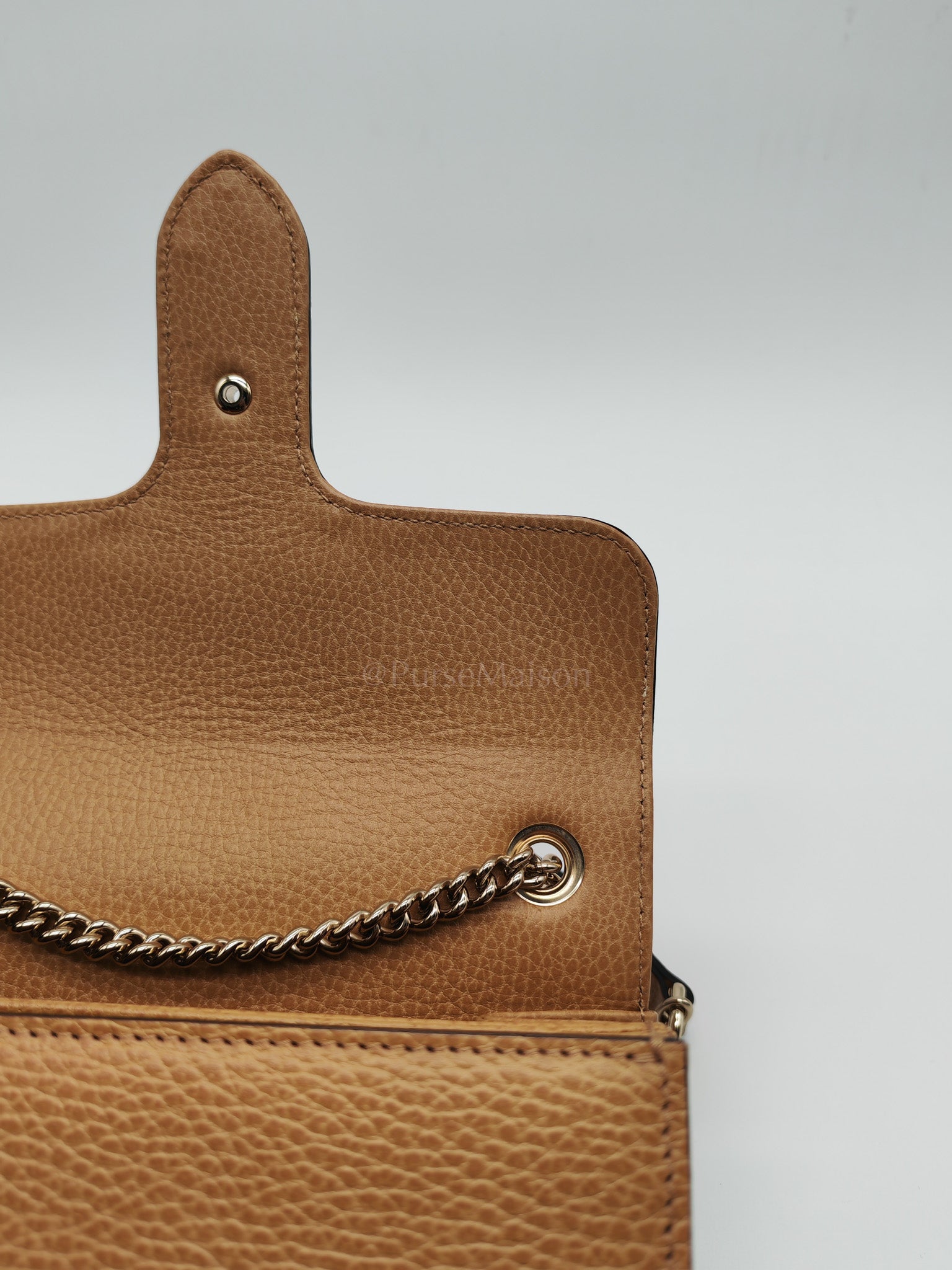 Dollar Calfskin Small Interlocking GG Shoulder Bag Gold Hardware Beige | Purse Maison Luxury Bags Shop