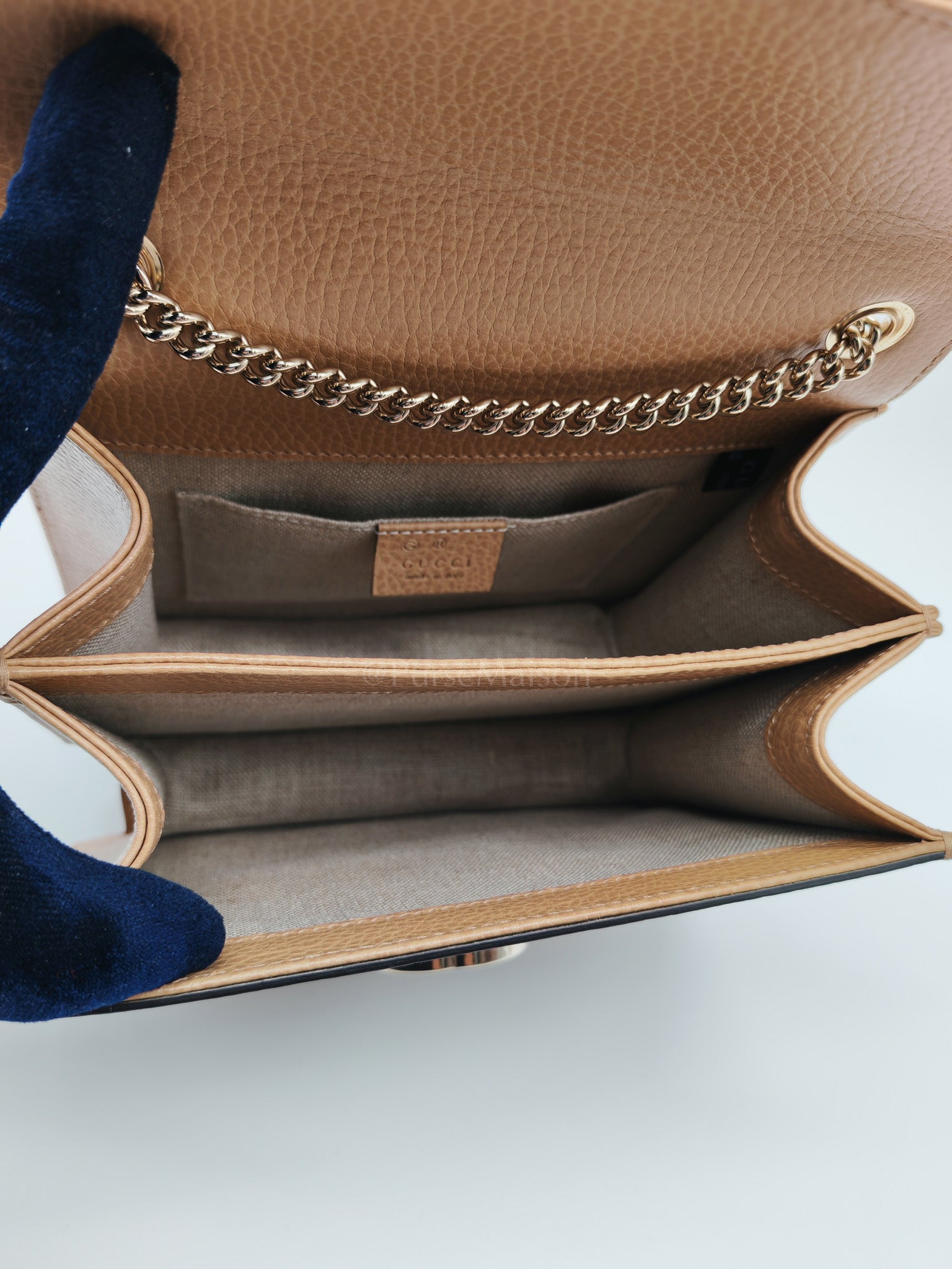 Dollar Calfskin Small Interlocking GG Shoulder Bag Gold Hardware Beige | Purse Maison Luxury Bags Shop