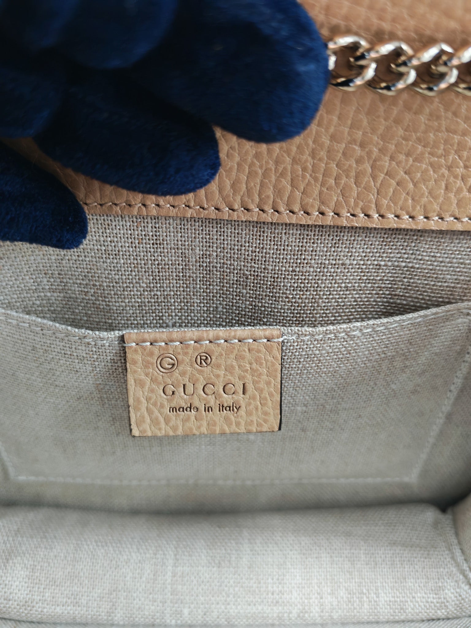 Dollar Calfskin Small Interlocking GG Shoulder Bag Gold Hardware Beige | Purse Maison Luxury Bags Shop