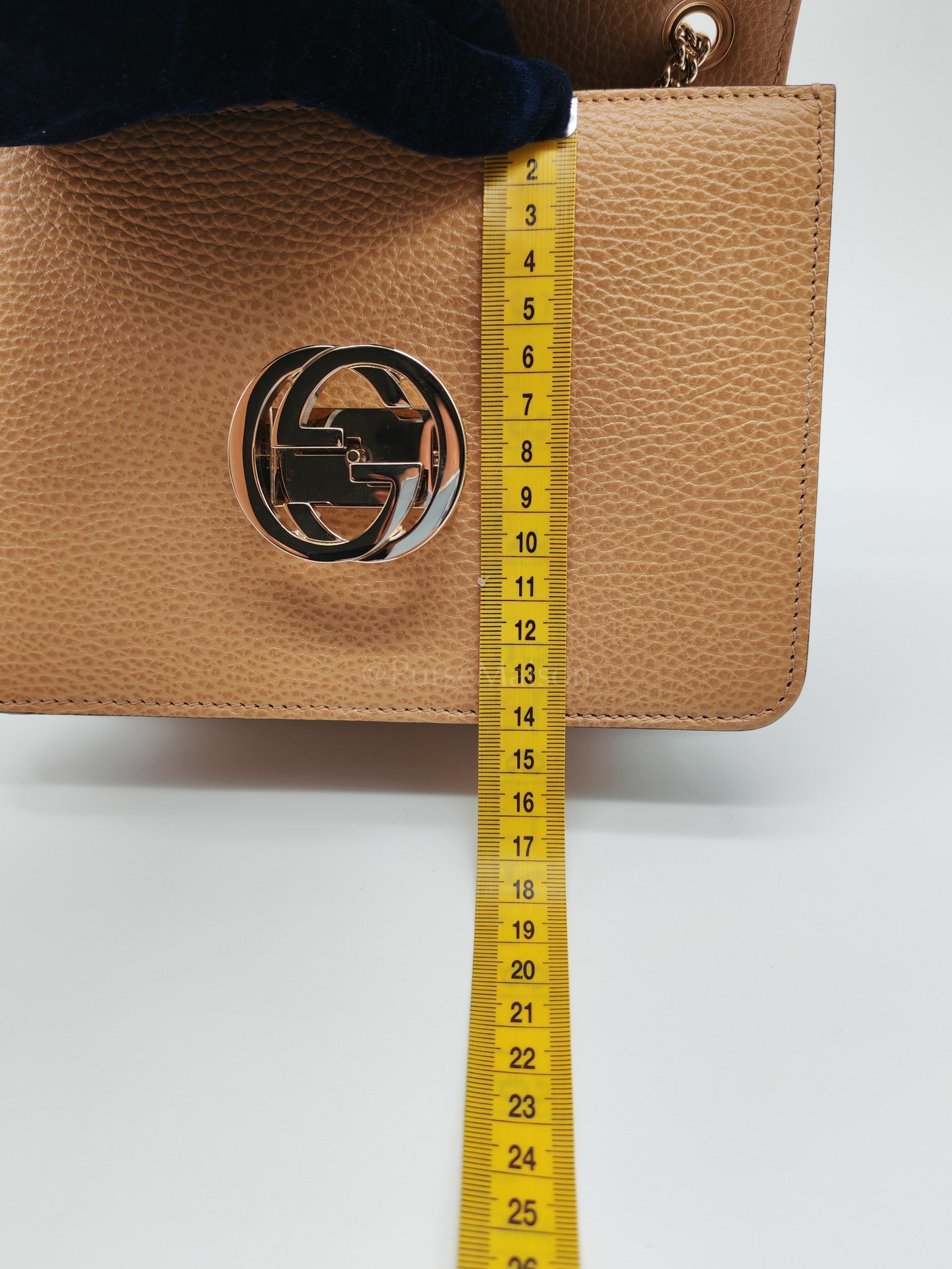 Dollar Calfskin Small Interlocking GG Shoulder Bag Gold Hardware Beige | Purse Maison Luxury Bags Shop