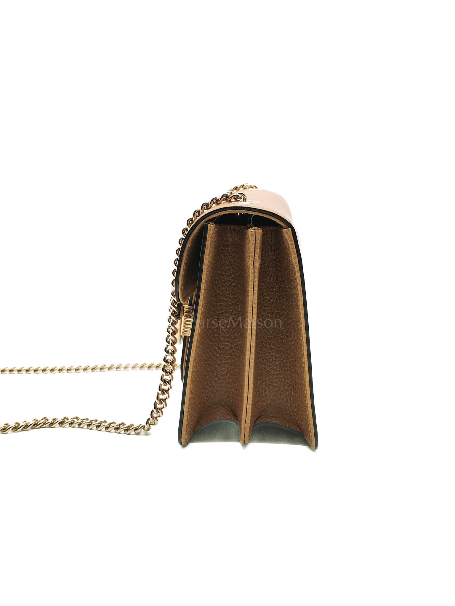 Dollar Calfskin Small Interlocking GG Shoulder Bag Gold Hardware Beige | Purse Maison Luxury Bags Shop