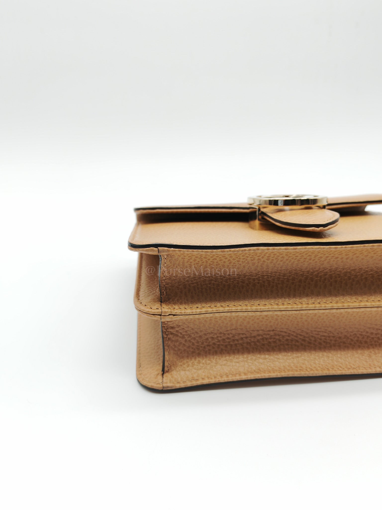 Dollar Calfskin Small Interlocking GG Shoulder Bag Gold Hardware Beige | Purse Maison Luxury Bags Shop