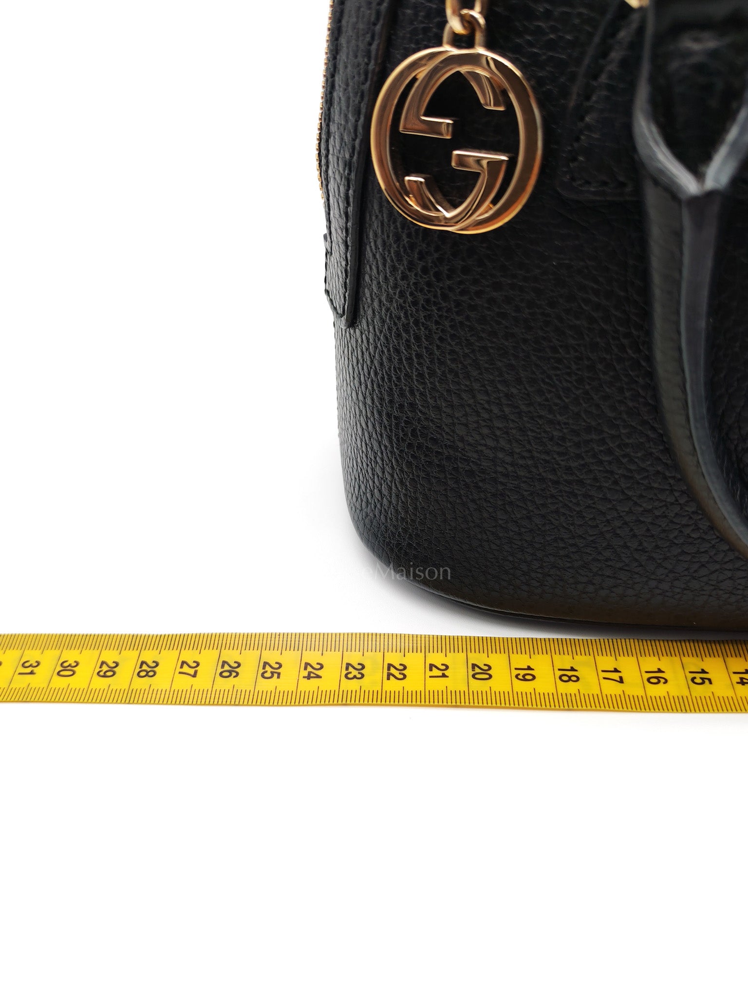 Dome Bag Small in Black GG Charm Satchel Pebbled Leather & Light Gold Hardware | Purse Maison Luxury Bags Shop