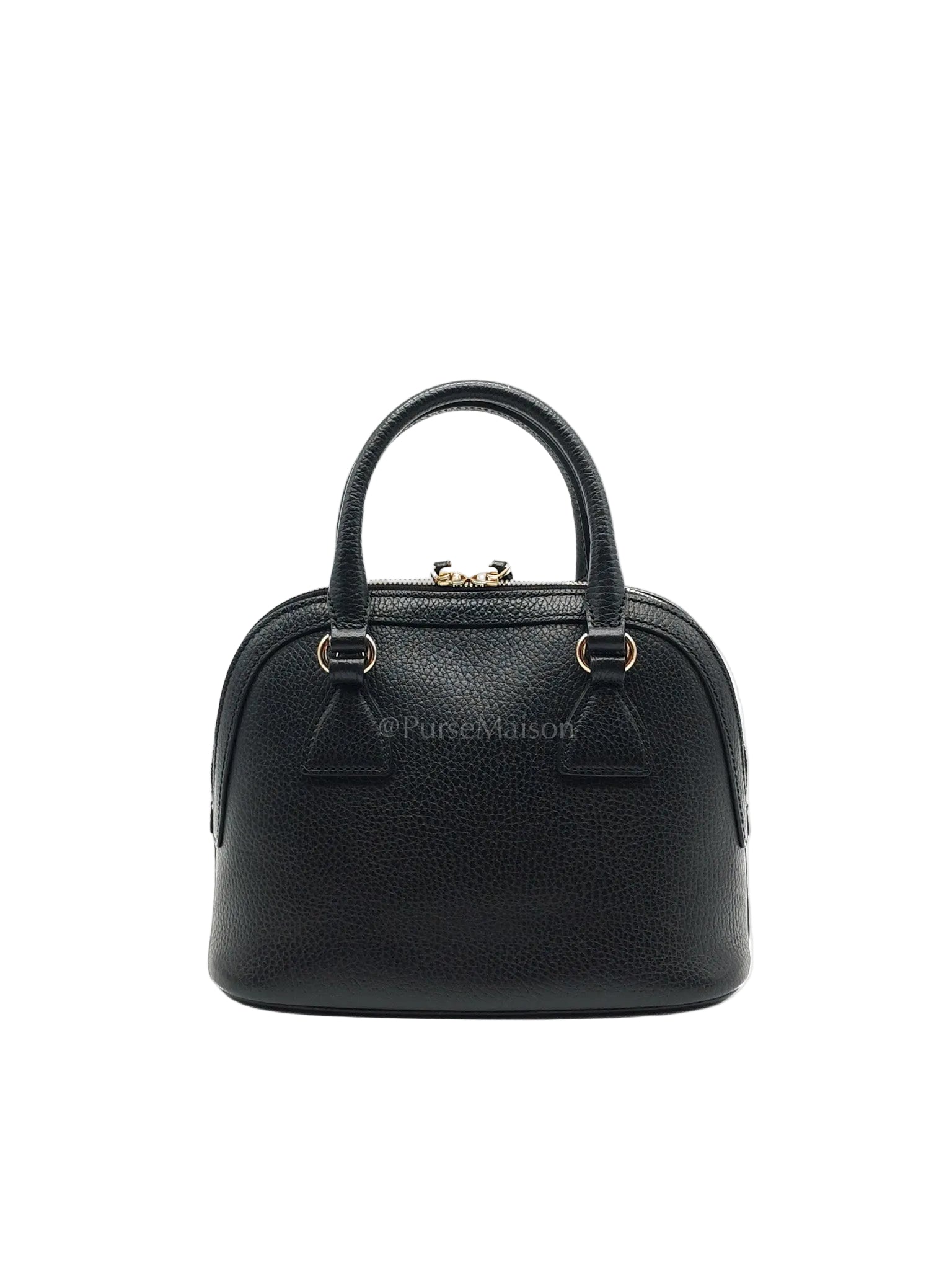 Dome Bag Small in Black GG Charm Satchel Pebbled Leather & Light Gold Hardware | Purse Maison Luxury Bags Shop