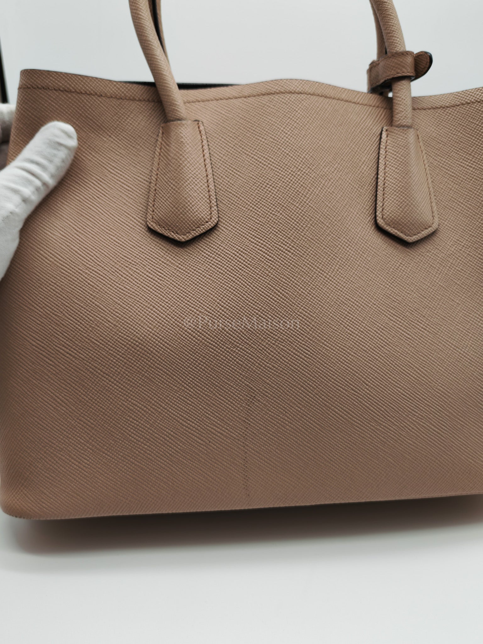 Double Bag in Light Beige Saffiano Cuir Leather Shoulder Bag | Purse Maison Luxury Bags Shop
