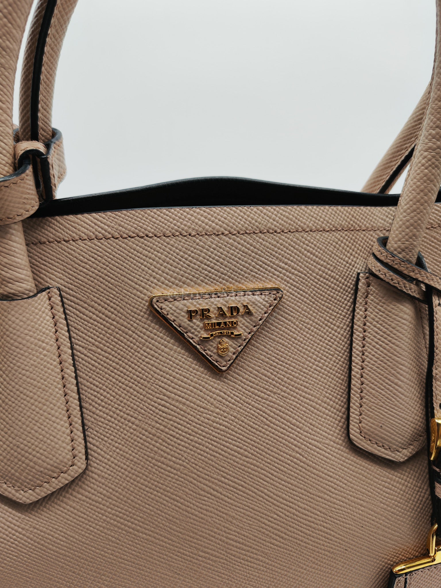 Double Bag in Light Beige Saffiano Cuir Leather Shoulder Bag | Purse Maison Luxury Bags Shop