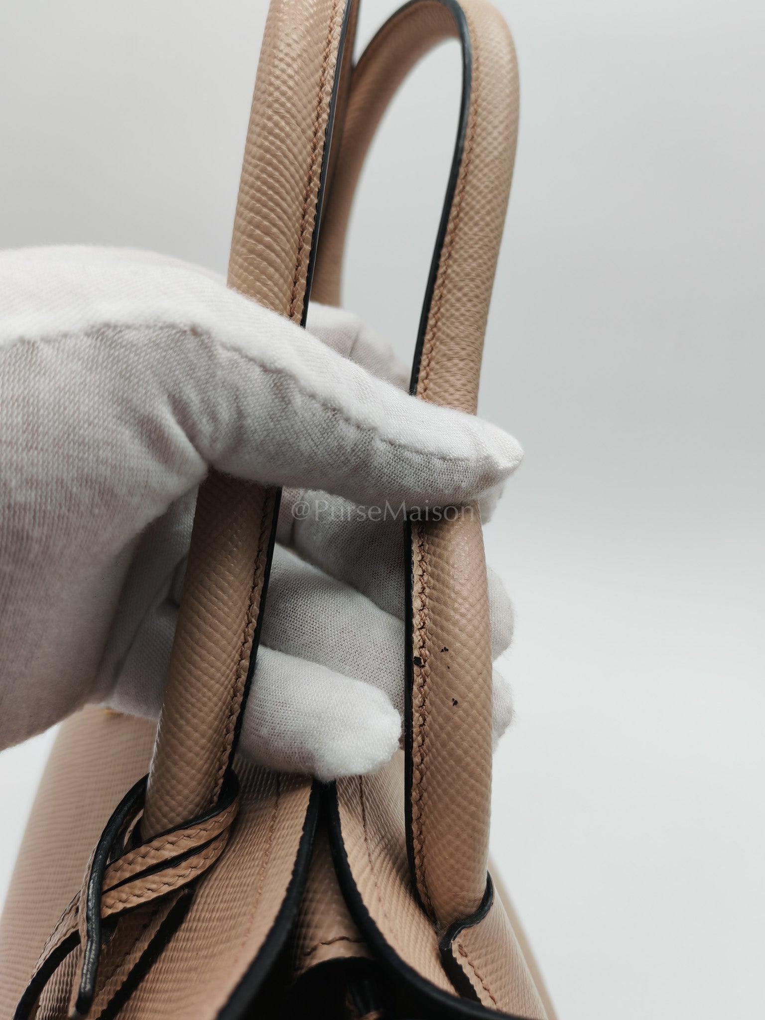 Double Bag in Light Beige Saffiano Cuir Leather Shoulder Bag | Purse Maison Luxury Bags Shop