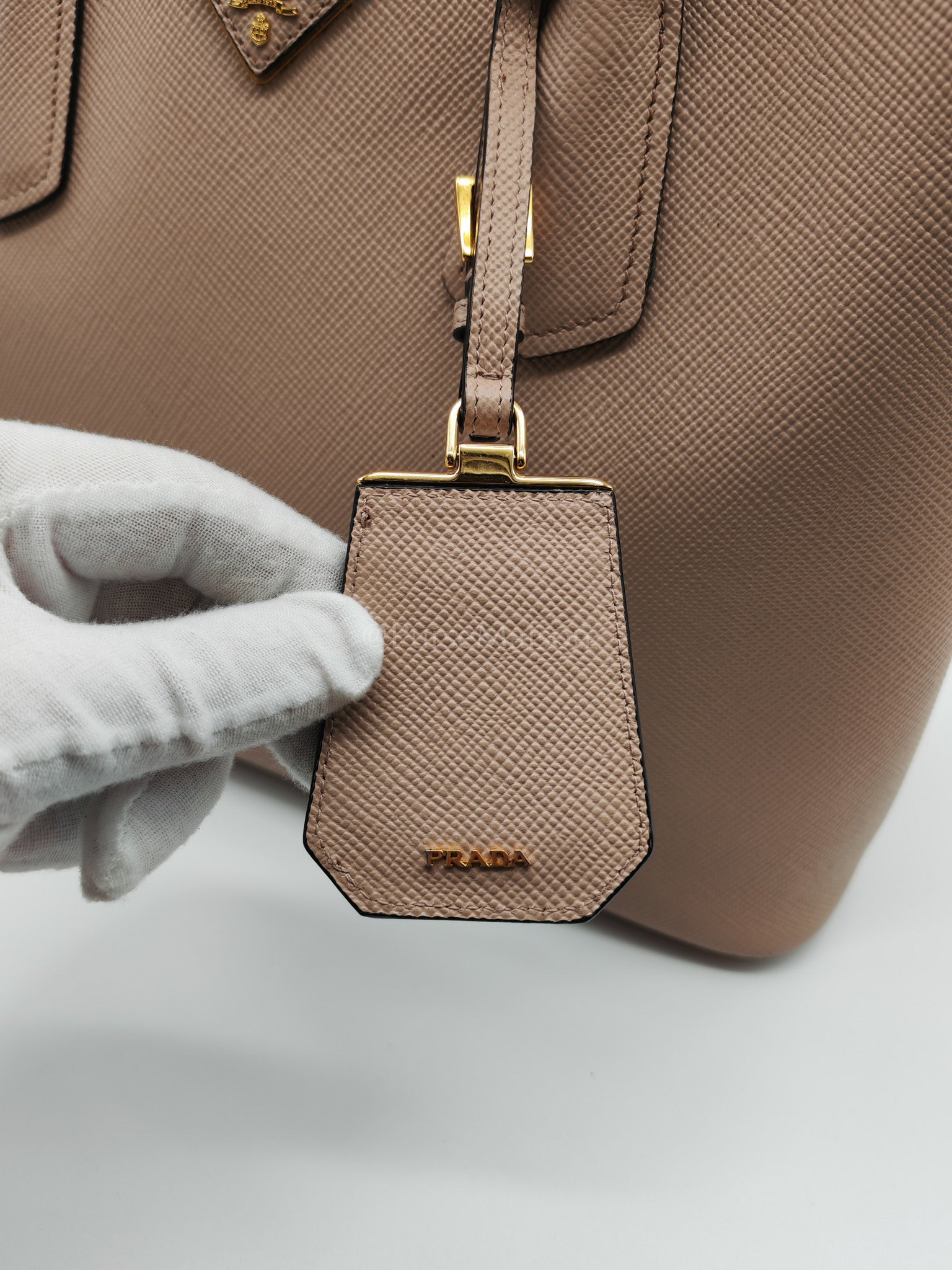 Double Bag in Light Beige Saffiano Cuir Leather Shoulder Bag | Purse Maison Luxury Bags Shop