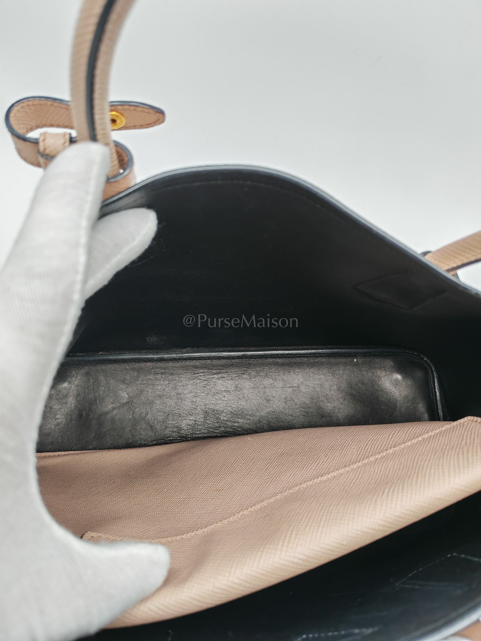 Double Bag in Light Beige Saffiano Cuir Leather Shoulder Bag | Purse Maison Luxury Bags Shop