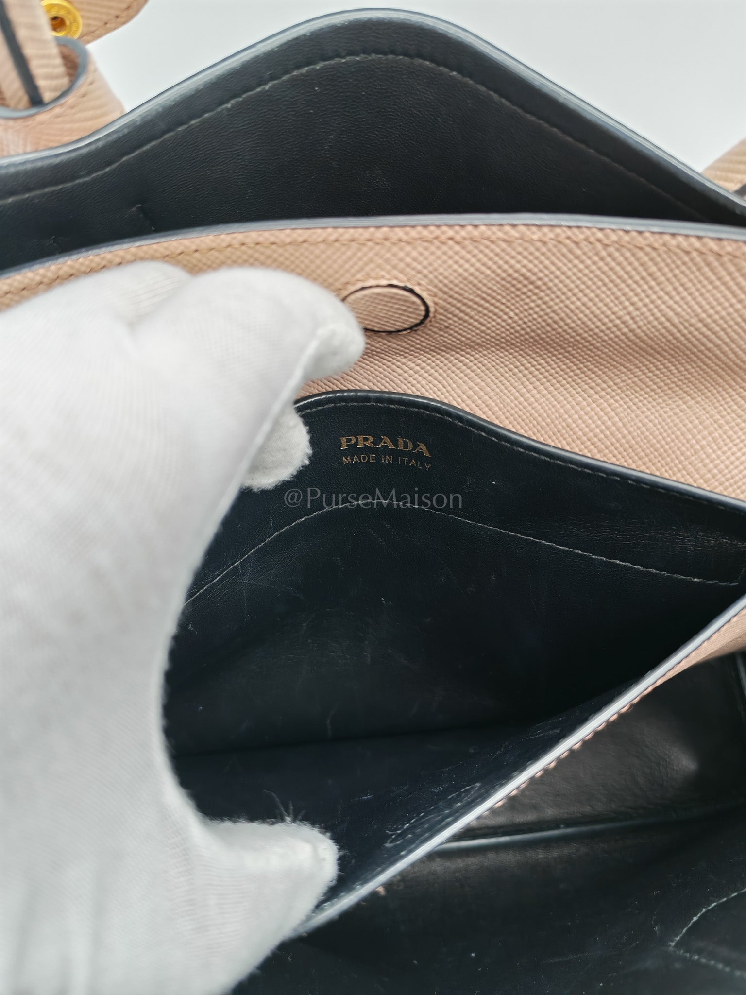 Double Bag in Light Beige Saffiano Cuir Leather Shoulder Bag | Purse Maison Luxury Bags Shop