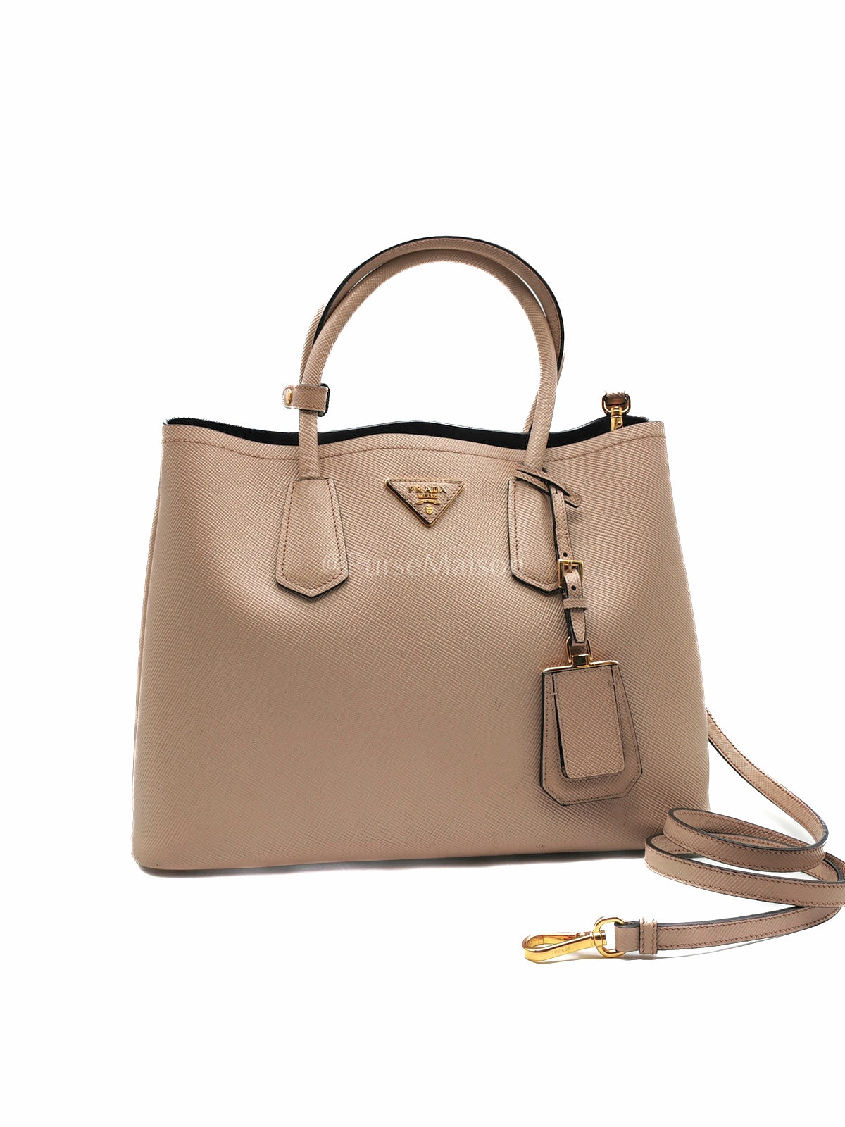 Double Bag in Light Beige Saffiano Cuir Leather Shoulder Bag | Purse Maison Luxury Bags Shop